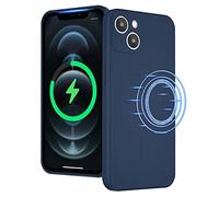 UEEBAI Liquid Silicone Wireless Charging Phone Case For iPhone 14 6.1 inch, Built-in Magnets Compatible with MagSafe Faster Charging Slim Fit Soft Microfiber Cover - Dark Blue