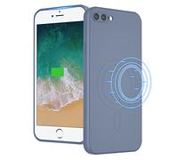 UEEBAI Liquid Silicone Wireless Charging Phone Case For iPhone 8 Plus, Built-in Magnets Compatible with MagSafe Faster Charging Slim Fit Soft Microfiber Cover - Blue Grey