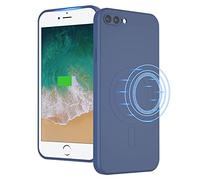 UEEBAI Liquid Silicone Wireless Charging Phone Case For iPhone 8 Plus, Built-in Magnets Compatible with MagSafe Faster Charging Slim Fit Soft Microfiber Cover - Dark Blue
