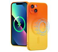 UEEBAI Magnetic Case for iPhone 15 Pro, Bi-color Case Compatible with MagSafe Charger Silicone Cover with Camera Lens Protector Soft Silicon Phone Case - Orange Yellow