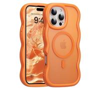 UEEBAI Magnetic for iPhone 12/12 Pro Case, Compatible with MagSafe, Transparent Wave Frame Design Case Soft Edge Cover Cute Clear Matte Shockproof Protective Phone Cover, Orange