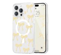 UEEBAI Magnetic for iPhone 13/14 Case, Bow Case Compatible with MagSafe,Spring Feeling Wireless Slim Clear Aesthetic Cover Anti-Yellowing Protective Cover for Women Girl - Yellow