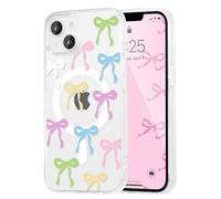 UEEBAI Magnetic for iPhone 14 Plus/15 Plus Case, Bow Case Compatible with MagSafe,Spring Feeling Wireless Slim Clear Aesthetic Cover Anti-Yellowing Protective Cover for Women Girl - Colorful