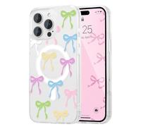 UEEBAI Magnetic for iPhone 14 Pro Case, Bow Case Compatible with MagSafe,Spring Feeling Wireless Slim Clear Aesthetic Cover Anti-Yellowing Protective Cover for Women Girl - Colorful