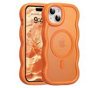 UEEBAI Magnetic for iPhone 15 Case, Compatible with MagSafe, Transparent Wave Frame Design Case Soft Edge Cover Cute Clear Matte Shockproof Protective Phone Cover, Orange