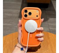 UEEBAI Magnetic for iPhone 17 Pro Case, Compatible with MagSafe, Transparent Wave Frame Design Case Soft Edge Cover Cute Clear Matte Shockproof Protective Phone Cover, Orange