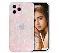 UEEBAI Phone Case for iPhone 13 Pro Max 6.7 inch, Full Body Protective Shockproof Hard Back Case Slim Soft TPU Bumper Case with Radiant Heart Glitter Design for Women Girls - Pink