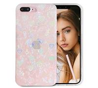UEEBAI Phone Case for iPhone 7 Plus/iPhone 8 Plus, Full Body Protective Shockproof Hard Back Case Slim Soft TPU Bumper Case with Radiant Heart Glitter Design for Women Girls - Pink