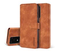 UEEBAI PU Leather Case for Samsung Galaxy S20 Ultra, Vintage Retro Premium Wallet Flip Cover TPU Inner Shell [Card Slots] [Magnetic Closure] Stand Function Folio Shockproof Full Protection - Brown