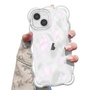 UEEBAI Ripple Case for iPhone 13, Cute Silver Cover Wave Shape for iPhone Case Pretty Aesthetic 3D Phone Cover, Water Ripple Shell 3D Chrome Design for Women and Girl, Clear Pink