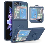 UEEBAI Silicone Case with Ring for Samsung Galaxy Z Flip 6 5G, Lightweight Foldable Slim Case Shock Absorption Slim Cover with Ring 360 Degree Rotation Stand Protective Cove - Sapphire
