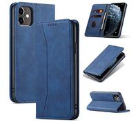 UEEBAI Wallet Case for iPhone 12 iPhone 12 Pro 6.1 inch, Premium PU Leather Retro Stylish Handbag Folio Flip Cover Strong Magnetic Closure Card Slots Kickstand Shockproof TPU Protective Case - Blue