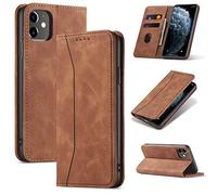 UEEBAI Wallet Case for iPhone 12 iPhone 12 Pro 6.1 inch, Premium PU Leather Retro Stylish Handbag Folio Flip Cover Strong Magnetic Closure Card Slots Kickstand Shockproof TPU Protective Case - Brown