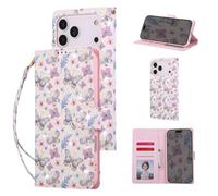 UEEBAI Wallet Case for iPhone 17 Pro Max, PU Leather Phone Cover Kickstand RFID Blocking Flip Case Card Slots Wrist Strap Relief Engraved Pattern Magnetic Closure Folio Cover - Butterfly