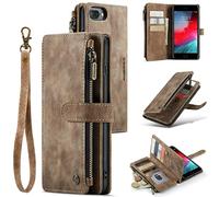 UEEBAI Wallet Case for iPhone 7 Plus/iPhone 8 Plus, Premium Handmade PU Leather Phone Case Card Slots Magnetic Closure Zipper Pocket Kickstand Flip Case with Hand Strap - Vintage Brown