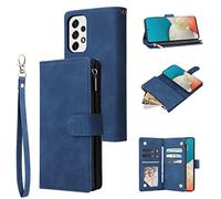 UEEBAI Wallet Case for Samsung Galaxy A53 5G, Premium Vintage PU Leather Magnetic Closure Handbag Zipper Pocket Case Kickstand Card Holder Slots with Wrist Strap TPU Shockproof Flip Cover - Blue