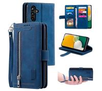 UEEBAI Wallet Case for Samsung Galaxy S24 Plus 5G, Retro 9 Card Holder Slots Zipper Pocket Handbag Case PU Leather Magnetic Closure Kickstand with Wrist Strap TPU Shockproof Flip Case - Blue