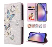 UEEBAI Wallet Case for Samsung Galaxy S25 Edge 5G, PU Leather Phone Case Kickstand RFID Blocking Flip Case Card Slots Wrist Strap Relief Engraved Pattern Magnetic Closure Folio Case - Blue Butterfly