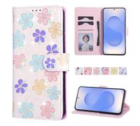 UEEBAI Wallet Case for Samsung Galaxy S25 Edge 5G, PU Leather Phone Case Kickstand RFID Blocking Flip Case Card Slots Wrist Strap Relief Engraved Pattern Magnetic Closure Folio Case - White Daisy