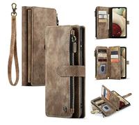 UEEBAI Wallet Case for Samsung Galaxy S8, Premium Handmade PU Leather Phone Case Card Slots Magnetic Closure Zipper Pocket Kickstand Flip Case with Hand Strap - Vintage Brown