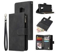 UEEBAI Wallet Case for Samsung Galaxy S9 Plus, Premium Vintage PU Leather Magnetic Closure Handbag Zipper Pocket Case Kickstand Card Holder Slots with Wrist Strap TPU Shockproof Flip Cover - Black