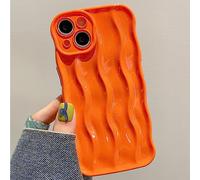 UEEBAI Water Ripple Pattern Curly Phone Case for iPhone 13 Pro Max 6.7 inch, Stylish Pretty Cute Wave Frame Soft Case 3D Protective Cover Shockproof Case for Women Girls Slim Case - Orange