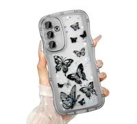 UEEBAI Wave Case for Samsung Galaxy S25 Plus, Cute Bling Butterfly Case for Girl Women, Pretty Glitter Sparkle Stars, Clear Curvy Protective Shockproof Bumper Phone Cover - Black