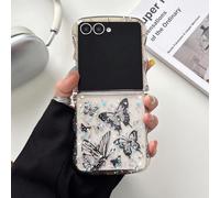 UEEBAI Wave Case for Samsung Galaxy Z Flip 7 5G,Cute Bling Butterfly Case for Girl Women, Pretty Glitter Sparkle Stars, Clear Curvy Protective Shockproof Bumper Phone Cover - Black