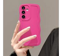 UEEBAI Wave Frame Case for Samsung Galaxy S25 Plus 5G, Cute Wave Frame Slim Fit Shockproof Phone Bumper Cover Soft Pretty Curly Wavy Case Anti-Scratch TPU Case - Hot Pink