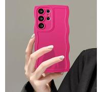 UEEBAI Wave Frame Case for Samsung Galaxy S25 Ultra 5G, Cute Wave Frame Slim Fit Shockproof Phone Bumper Cover Soft Pretty Curly Wavy Case Anti-Scratch TPU Case - Hot Pink