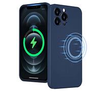 UEEBAI Wireless Charging Case For iPhone 12 Pro Max 6.7 inch, Liquid Silicone Built-in Magnets Phone Case Compatible with MagSafe Faster Charging Slim Fit Soft Microfiber Cover - Dark Blue
