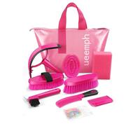 Ueemph Horse Grooming Kit, Pink Storage Bag with 10 Piece Professional Equestrian Care Tools, Brushes, Combs, Scraper and Gloves (Pink)