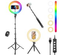 UEGOGO 10'' Ring Light with 72'' Tripod Stand & Phone Holder，38 Color Modes Dimmable LED Ringlight for Live Stream, YouTube,Makeup,TikTok
