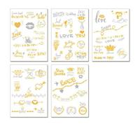 UEIOAVL Temporary Tattoos, Wedding Tattoos, 5 Sheets Wedding Tattoo, Temporary Body Stickers, Holiday Tattoo, Gold Tattoo, Flash, Waterproof for Bride, Wedding Decoration, Adults, Halloween (Gold)