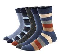 Ueither Men's Fun Dress Socks Colorful Funky Patterned Cotton Crew Socks (Color 23 (5 Pairs),8-13.5)