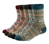 Ueither Mens/Womens 5 Pairs Vintage Style Knitting Wool Warm Winter Fall Crew Socks (Color 1, 5.5-9)