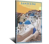 UEJD Santorini Greece Vintage Travel Poster Skyline Decorative Posters Modern Bedroom Canvas Art Poster Picture Painting Posters Wall Decor Art Gift