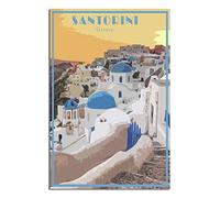 UEJD Santorini Greece Vintage Travel Poster Skyline Decorative Posters Modern Bedroom Canvas Art Poster Picture Painting Posters Wall Decor Art Gift