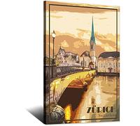UEJD Zurich Switzerland Vintage Travel Poster Skyline Decorative Posters Modern Bedroom Canvas Art Poster Picture Painting Posters Wall Decor Art Gift