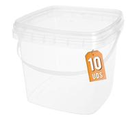 Üka • 10 Transparent Polypropylene Buckets 5.4 L - 20x20x20.5cm. Hard Plastic Buckets with Eeksel. Airtight Food Containers. Empty Buckets with Handle. Stackable and BPA Free Design.