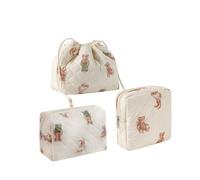 uekeboag 2 pcs Large Floral Quilted Makeup Bag Set for Women, Cotton Quilted Big Cosmetic Bag, Coquette Aesthetic Cute Travel Toiletry Bag, 3Pcs-Small Bag