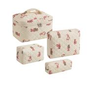 uekeboag 2 pcs Large Floral Quilted Makeup Bag Set for Women, Cotton Quilted Big Cosmetic Bag, Coquette Aesthetic Cute Travel Toiletry Bag, 4Pcs-Bear