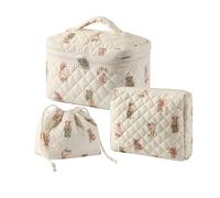 uekeboag 2 pcs Large Floral Quilted Makeup Bag Set for Women, Cotton Quilted Big Cosmetic Bag, Coquette Aesthetic Cute Travel Toiletry Bag, 3Pcs Drawstring