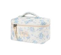 Uekeboag Large Travel Cosmetic Bag, Quilted Makeup Organizer, Cotton, RoseBlue, Floral Cotton
