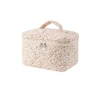uekeboag Large Travel Quilted Makeup Bag for Women, Floral Cotton Cosmetic Bag, Coquette Aesthetic Floral Toiletry Organizer Bag, Little Pink Flower