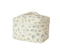 uekeboag Large Travel Quilted Makeup Bag for Women, Floral Cotton Cosmetic Bag, Coquette Aesthetic Floral Toiletry Organizer Bag, Blue Pattern