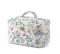 uekeboag Large Travel Quilted Makeup Bag for Women, Floral Cotton Cosmetic Bag, Coquette Aesthetic Floral Toiletry Organizer Bag, 09Red and Green