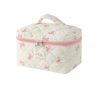 uekeboag Large Travel Quilted Makeup Bag for Women, Floral Cotton Cosmetic Bag, Coquette Aesthetic Floral Toiletry Organizer Bag, 08Little Pink Bow