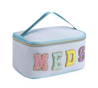 uekeboag Personalized Chenille Letter Seersucker MEDS Makeup Bag,Large Size Medicine RX Cosmetic Bag with Top Handle, First Aid Travel Organizer Bag for Women Girls, 01Blue
