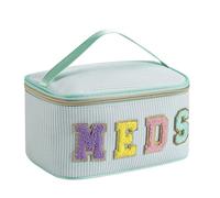 uekeboag Personalized Chenille Letter Seersucker MEDS Makeup Bag,Large Size Medicine RX Cosmetic Bag with Top Handle, First Aid Travel Organizer Bag for Women Girls, 02Light Green